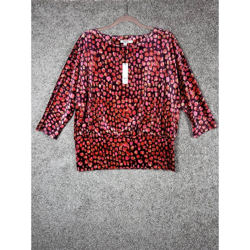 Chico's Velvet Spotbanded Bottom Top NWT Size L Deep Raisin Feminine‎ Vamp Goth